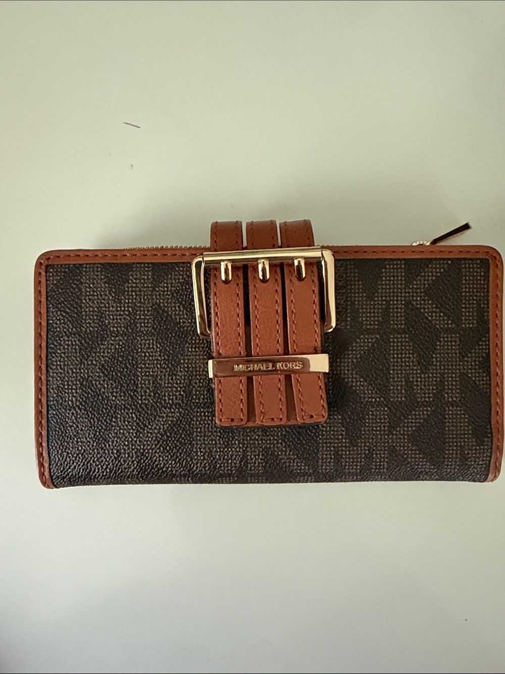 Michael Kors Brown Logo Buckle Card Holder Wallet
